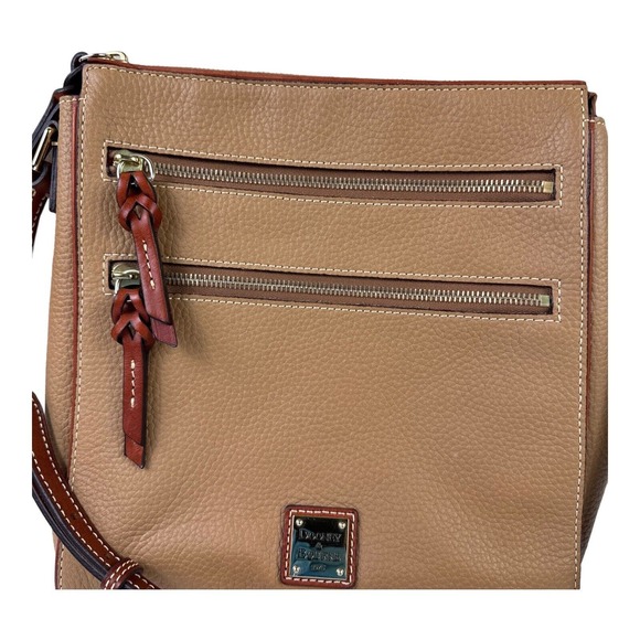 DOONEY & BOURKE Triple Zip Crossbody Shoulder Bag Carmel Pebble Grain LeatherEUC - Picture 4 of 16